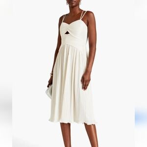MONIQUE LHUILLIER Ruched Plisse Jacquard Cream Dress